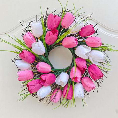 Guirlande Porte - Couronne Fleurie Artificielle - Décoration Intérieure Extérieure - Pour Printemps Été - Diamètre 30 cm - 1 Pièce (1/5)