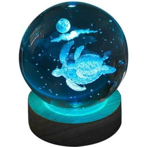 Lampe Boule De Cristal - Tortue 3D - Veilleuse Multicolore - Base En Bois - Décoration Intérieure - 1 Pièce (1/4)