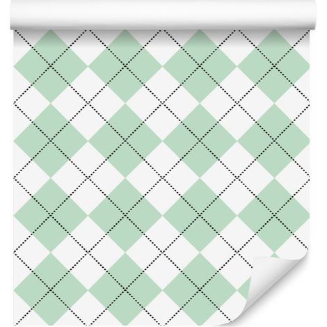 Papier peint basique rétro à carreaux blancs et menthe 50x1000 cm (1/5)