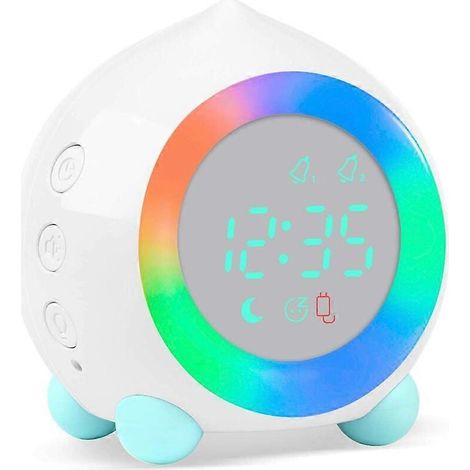 Réveil enfant lumineux avec éclairage LED numérique, veilleuse jour/nuit, volume réglable, fonction snooze, port USB (1/5)