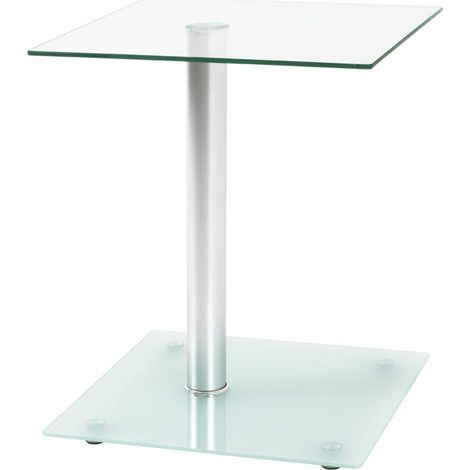 Table d'appoint en métal Aluminium satiné avec Plateau en Verre trempé de 6 mm - Dimensions : L 40 x H 52 x P 40 cm Style : Moderne (1/5)