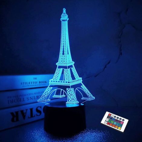 Veilleuse Tour Eiffel 3D Illusion Lampe Décoration Visuelle Chambre Lampe LED avec Télécommande 16 Couleurs Changeantes Paris Cadeau (1/5)