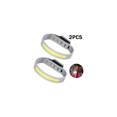 Lot de 2 Lampes de Poignet Ultra-Légères COB – Bracelet Sécurité Rechargeable USB-C, 3 Modes, Bouton Unique, Sangle Confortable pour Course, Marche, Vélo et Jogging – Gris (1/5)