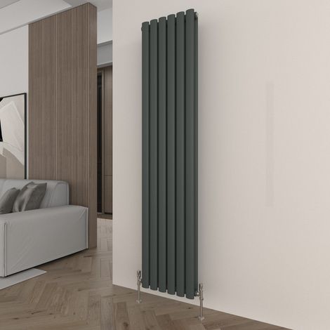 T&K Vertical Anthracite Double Radiator Oval Column Designer 1600x354mm Modern Central Heating Rads