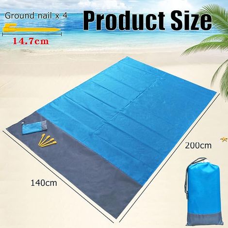 Strandmatte 140 x 200 cm, wasserdichte Picknickdecke mit 4 Heringen, faltbare Strandmatte, geeignet für Picknicks und Camping.