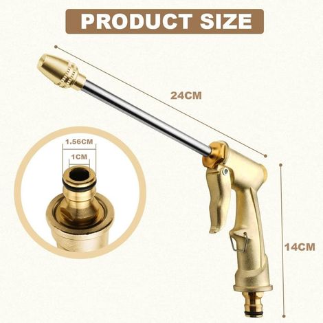 Pistolet d'arrosage Métal, Pistolet Arrosoir Métal Haute Pression, Pistolets à Eau de Jardin Robuste avec Buse en Laiton Lavage de Voiture, Nettoyage, Irrigation de Jardin et Pelouse- Long
