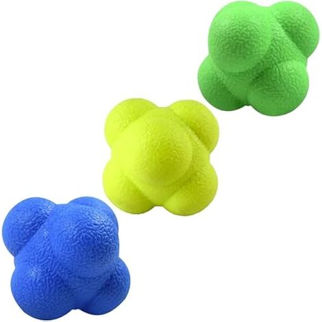 Ballon Réaction - 2,83 Pouces - En Caoutchouc Haute Densité - Pour Entraînement Coordination Main-Oeil - Pack de 3 (Bleu Jaune Vert) (1/3)