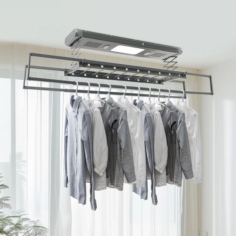 Sèche-linge électrique mural et plafond avec télécommande, Charge maximale: 35kg, Etendoir électrique en aluminium et acier pour balcons domestiques, salles de bains et d'autres occasions