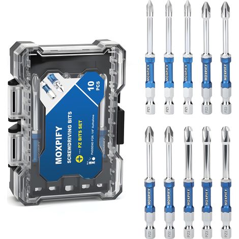 Lot de 10 embouts Pozidriv PZ1 PZ2 PZ3 de 50 mm de longueur avec tige hexagonale de 6,35 mm - Embouts de vissage pour visseuse sans fil - Idéal pour l'artisanat et le bricolage (1/5)