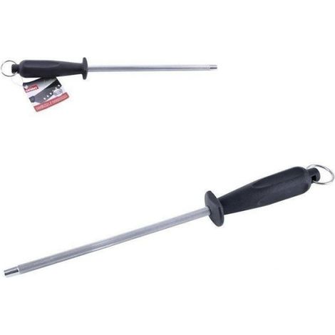 Aiguiseur De Couteaux - 22,5 Cm - Acier Inoxydable - Base Antidérapante - Poignée Noire - Œillet De Suspension
