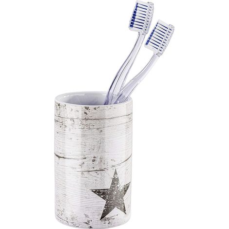 Wenko Star - Porte-brosse à dents en céramique gris tourterelle, 6,8 x 6,8 x 10,8 cm (1/4)
