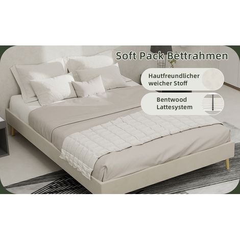 Cadre de lit moderne minimaliste, 140200CM, beige, tissu velours hollandais, sommier bas, mobilier de chambre au style moderne, sans vérin à gaz, sans tête de lit ni matelas. (1/5)