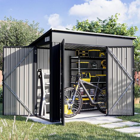 Aoxun Caseta de Jardín 2,4 m x 1,2 m, con Techo Inclinado para Herramientas, Bicicletas, Almacenamiento con Puerta de Triple Cerradura, para Patio, Terraza, Jardín, Patio (1/5)