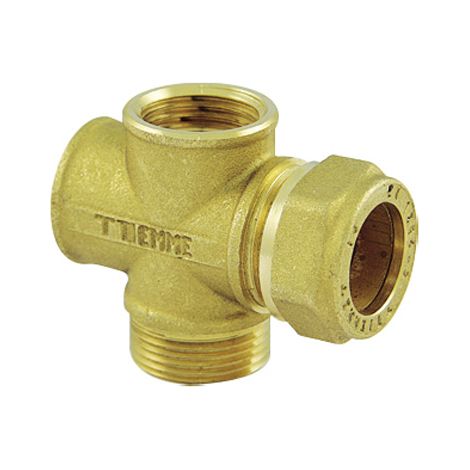 RACCORDO A CROCE PER TUBO RAME PER IMPIANTI SOLARI- 3/4 x 22- TIEMM- pezzi 1