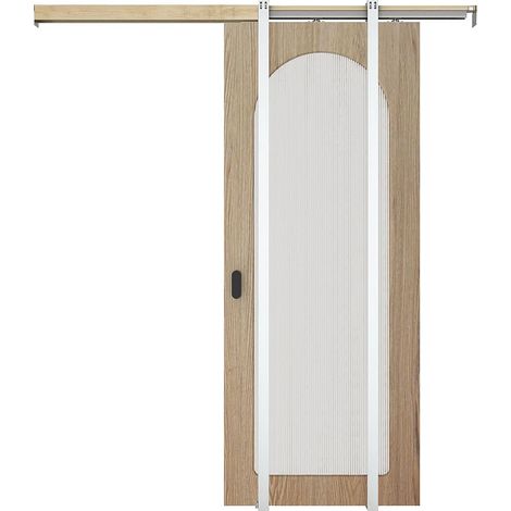 Porta scorrevole con sistema a scomparsa in legno e MDF - arco in vetro temperato scanalato - H205 x L83 cm - ODEZA (1/4)