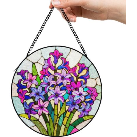 9 cm Attrape-soleil vitrail paysage coucher de soleil floral, décoration intérieure, cadeau maman (1/5)