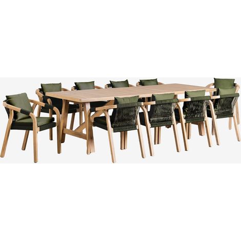 SKLUM Set aus rechteckigem Tisch (260x100 cm) und 10 Esszimmerstühlen aus Akazienholz Dubai              Rustikales Akazienbraun                     