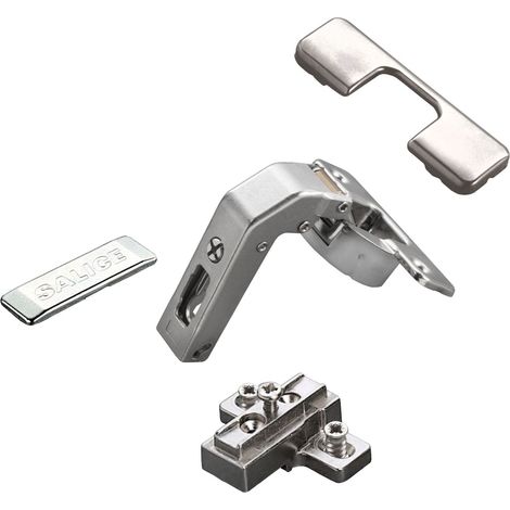 2 x Salice Stollenscharnier Serie 700 mit Dämpfungssystem im Topf 110° Bohrbild T52 mit Montageplatte Höhe 9 mm mit Euroschrauben, Langlochverstellung und Abdeckkappen Schrankscharnier von SOTECH (1/5)
