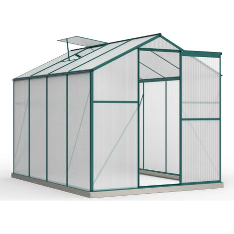 Serre en aluminium avec fondation 4,75 m² - 190 × 253 cm incl. 1 puits de lumière et porte coulissante, serre de jardin, maison d'usine de tomate