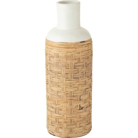 Vase tressé en poterie blanc naturel esprit terracotta rotin - Blanc naturel et rotin clair (1/2)