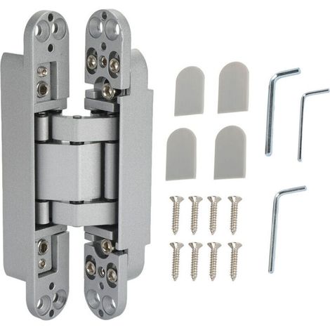 Charnière de Porte Ajustable 180°, Pliante 3D avec Clé Hex et Vis pour Porte en Bois 40kg, Argent (1/5)