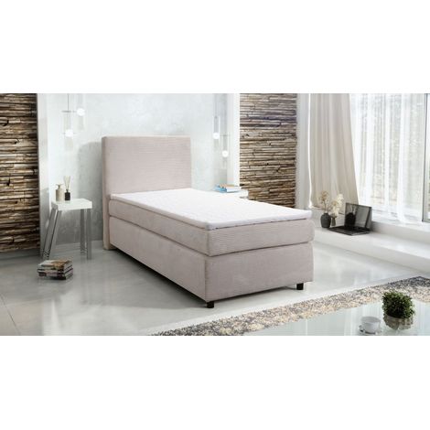 Boxspringbett Hotelbett 90x200 Bonellfederkern Bett Topper Paxos Cordstoff beige (1/4)