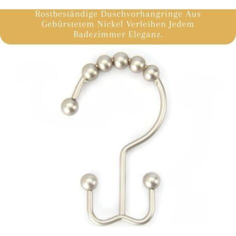 ( Nickel Brossé),Lot de 12 Crochets de Rideau de Douche Doubles en Acier Inoxydable résistant à la Rouille de qualité supérieure