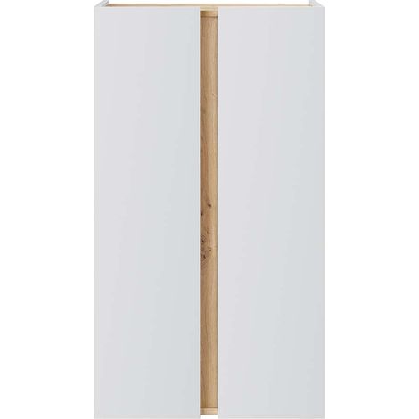 Armoire meuble à chaussures chaussures 2 portes et 6 étagères coloris Blanc/chêne - Longueur 56,5 x Hauteur 102 x Profondeur 35 cm (1/5)