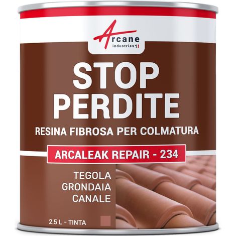 Bouchetanche, vernice fibrata per riempimento, perdita, riparazione, impermeabilizzazione, tegola, grondaia, pluviale, foro, crepa - 2,5 L Tegola - ARCANE INDUSTRIES