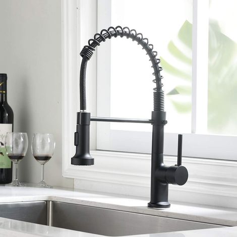 Robinet de Cuisine Nickel Brossé, Mitigeur Évier à Bec Extraible avec Douchette 2 Jets et Rotation 360°, Robinet Moderne à Levier Unique pour Évier Cuisine