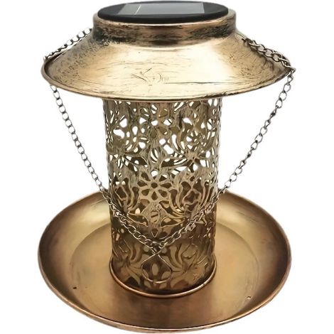 Dieser solarbetriebene, hängende Vogelfutterspender für den Außenbereich ist das perfekte Geschenk für Vogelliebhaber (gold, 1 Stück). (1/5)