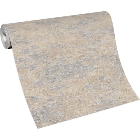 BRICOFLOR Papier Peint imitation pierre et brique taupe Tapisserie intissée pour bureau, salon & plus Papier Peint texturé effet brique et pierre (1/4)