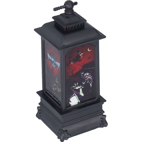 Tragbare Halloween-Laterne im Retro-Stil mit Kerzenimitat, flackernder Flamme, Hexenmotiv und LED-Lampe (1/5)
