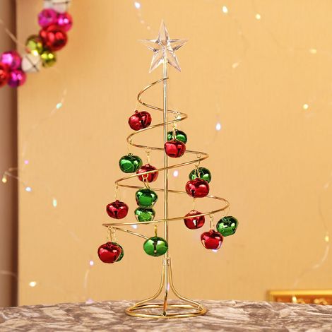 Sapin de Noël spiralé en métal fer, décoration de table rustique étoilée avec clochettes, ornement festif pour décor de fête, mini arbre en fer forgé (1/3)