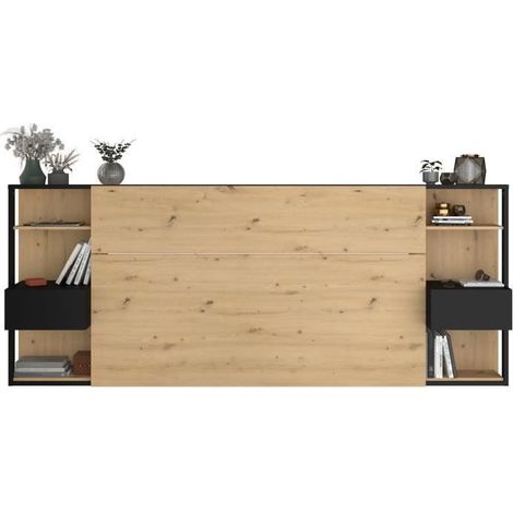 Testata letto con comodini 160 cm Rovere e Nero - MISTA (1/5)