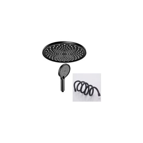 Ducha de techo (negra), conexiones roscadas de 1/2", 255 mm de diámetro. - Crezuo