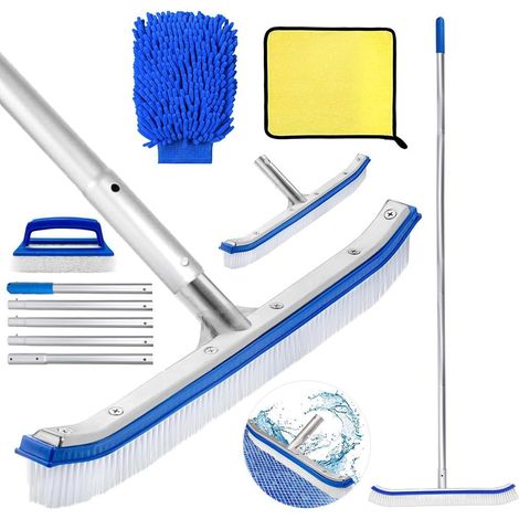 Poolbürste mit extra starkem Aluminiumstiel, verstellbare Länge 180 cm, 45 cm Poolbürste, Poolwandbürste, Poolbürste, Poolreinigungsbürsten-Set (1/5)