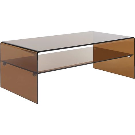 Table basse double plateau en verre trempé - Brun - STILEOS (1/5)