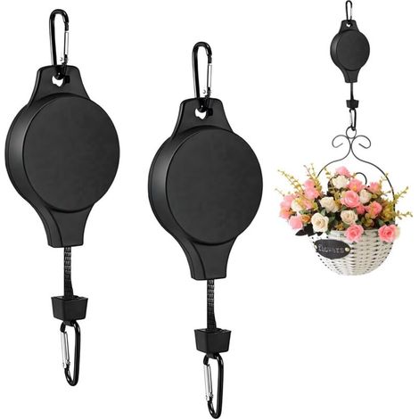 Bardusch - Lot de 2 crochets rétractables pour panier de fleurs - Haute performance - Pour paniers de jardin et nichoirs - Noir (1/5)