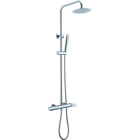 IMEX Duschsäule aus verchromtem Edelstahl und Messing extraflacher Duschkopf Ø20 cm höhenverstellbarer Handtuchhalter einhebelige Keramikkartusche 35 mm – Modell Imex-BDR031 (1/3)