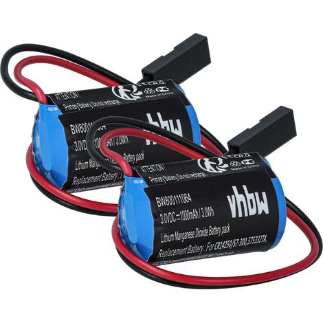 vhbw 2x Battery Replacement for Siemens 6ES5980-0MB11, 575332TA, 146881, 575332 TA, 575332, 143467 for Industrial Controller (900 mAh, 3 V, Li-MnO2)