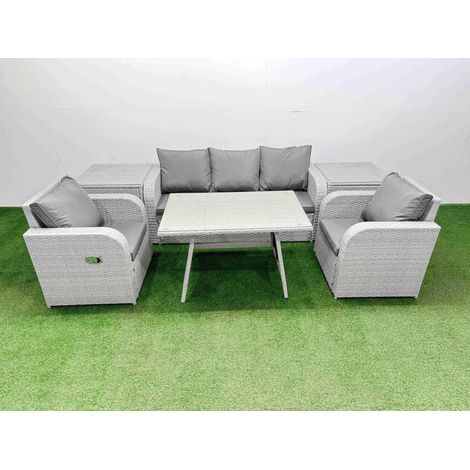 Fimous Reclining Chair 3 Seat Sofa Set Garden Furniture Set with Rectangular Dining Table 2 Side Tables Light Grey (1/4)
