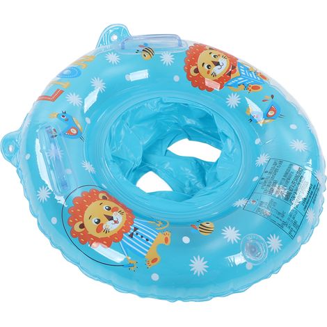 Wasserdichter Babyschwimmer mit zwei Griffen, leicht zu halten, Babyschwimmsitz, Schwimmhilfe für Badewanne und Pool, Löwenmuster, blau. (1/5)