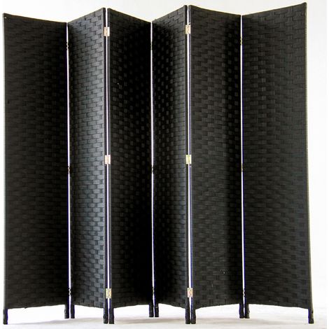 Pegane – Paravent 6 pans tressé en fibres naturelles noir – Dimensions H180 x L270 cm – Panneaux pliables pour flexibilité décorative