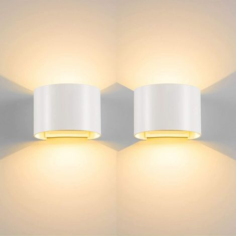 Lot de 2 Applique Murale Interieur Exterieur 6W Lampe Murale LED Moderne Etanche Réglable Lampe Up Down en Aluminium Eclairage Décoration Lumière pour Salon Chambre Coucher Bureau Blanc Chaud [Classe (1/5)