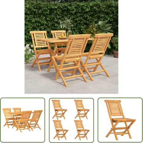 The Living Store 5-tlg. Garten-Essgruppe Massivholz Teak - Holztisch - Gartentisch - Essgruppe - Gartenmöbel - Teakholz (1/5)