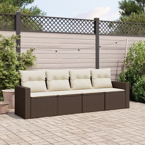 vidaXL Set Divano da Giardino 4 pz con Cuscini Marrone in Polyrattan (1/3)