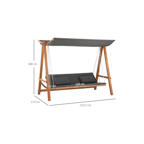 Balancelle de jardin 3 places grise en pin avec fonction lit et toit, finition teck, pour jardin et terrasse (1/5)
