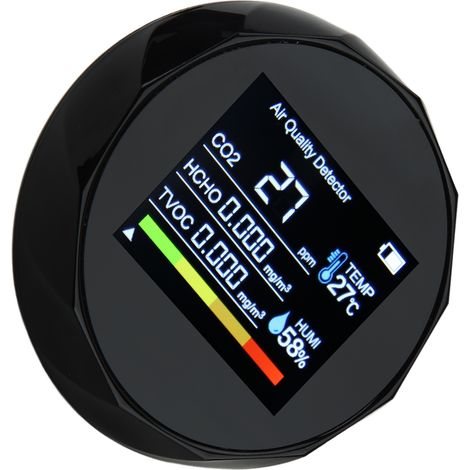 Détecteur CO2 5-en-1 ZN-2CO5 Moniteur Qualité Air Numérique Capteur Infrarouge Testeur HCHO Température Humidité Noir (1/5)