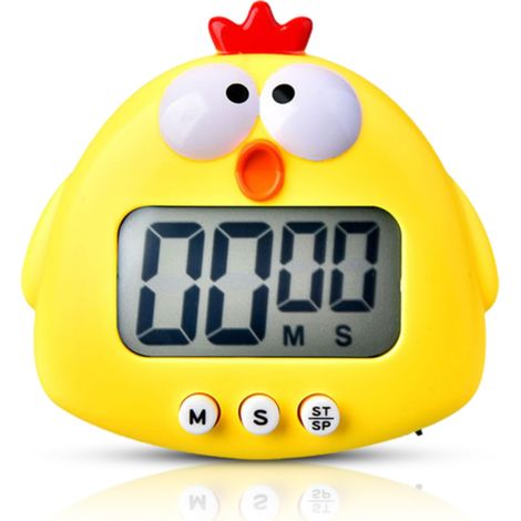 Minuteur de Cuisine,Minuterie numérique pour c de Dessin animé, minuterie à Compte à rebours pour Enfants, écran LCD, minuteries de Cuisine magnétique avec interrupteurs Marche/arrêt(Jaune)